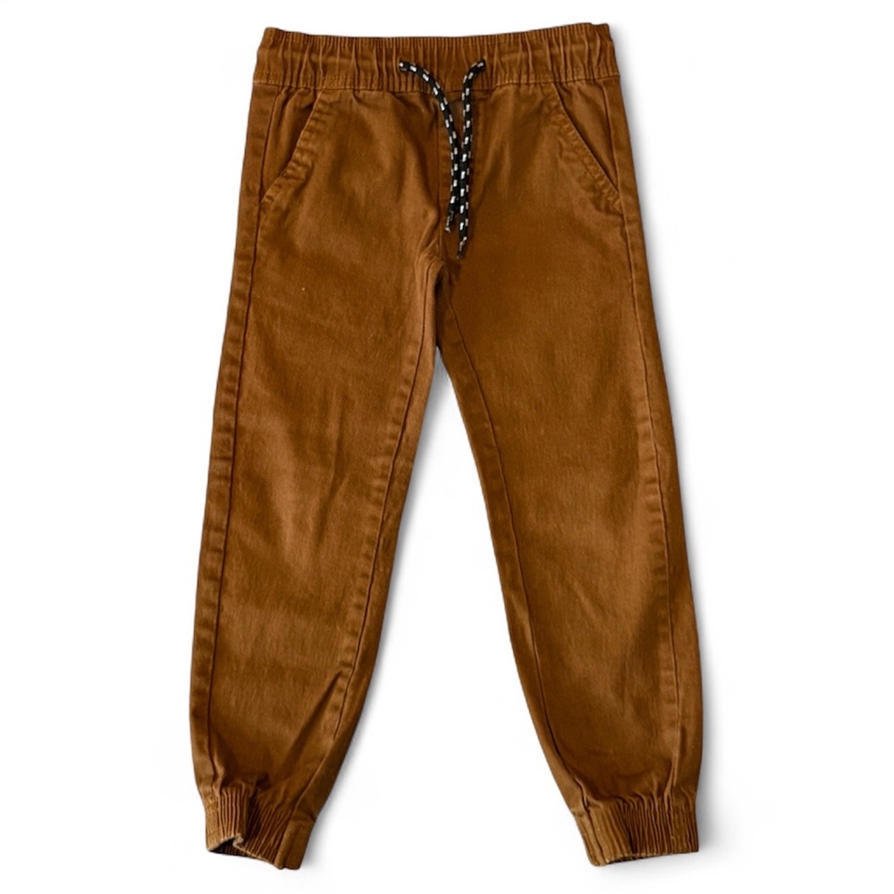 Distortion Boys Jogger Pants‎ Size S (4) Brown Drawstring Waist Casual Fake Zip